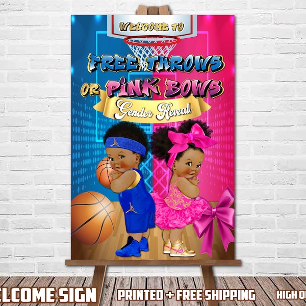 Free Throws or Pink Bows Gender Reveal Sign