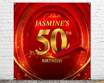 Red Gold 50th Birthday Backdrop