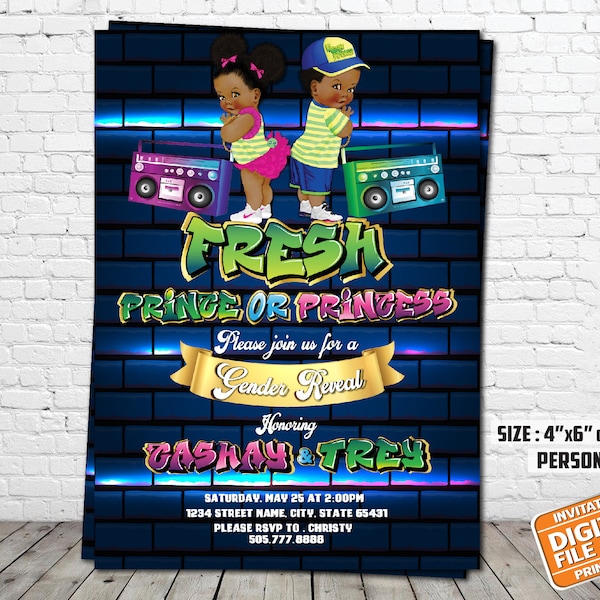 Fresh Prince or Princess Gender Reveal Invitation, Hip Hop Gender Reveal Invitation, Graffiti Gender Reveal, Baby Shower Invitation