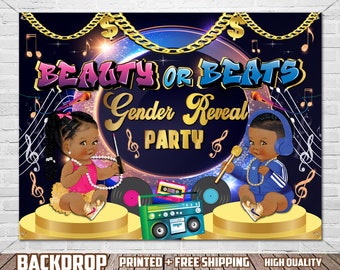 Beauty or Beats Gender Reveal Backdrop