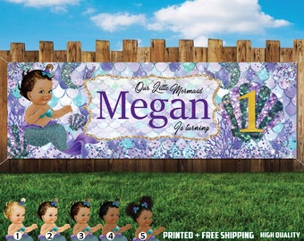 Mermaid Baby First Birthday Banner