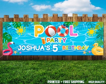 Pool Party Birthday Banner, Beach Birthday Banner, Printed and Shipped