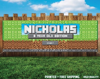 Pixel World Gaming Birthday Banner