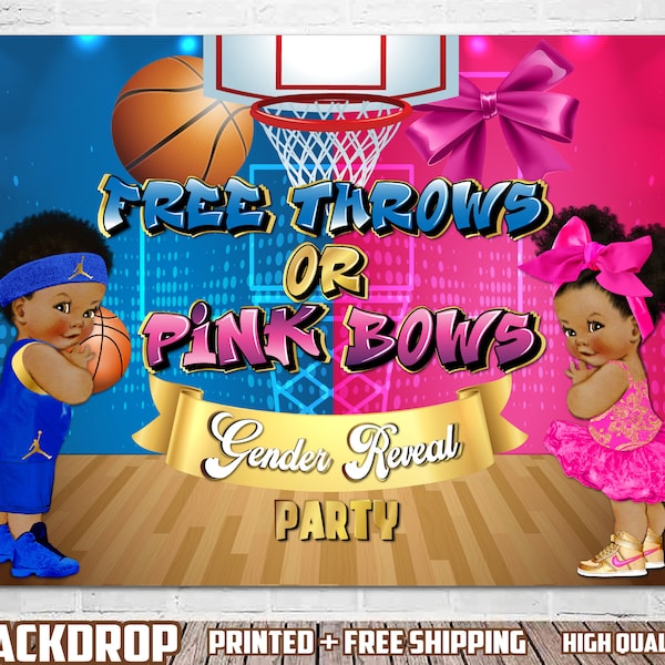 Free Throws or Pink Bows Gender Reveal Backdrop