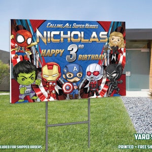Super Heroes Birthday Yard Sign, Printed and Shipped
