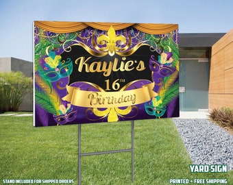 Mardi Gras Yard Sign, Mardi Gras Birthday, Printed and Shipped