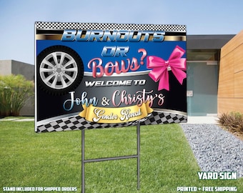 Burnouts or Bows Yard Sign, Gender Reveal Yard Sign, Baby Shower Yard Sign, Printed and Shipped