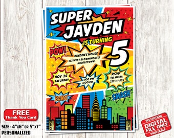 Super Hero Invitation, Free Thank You Card, Digital File