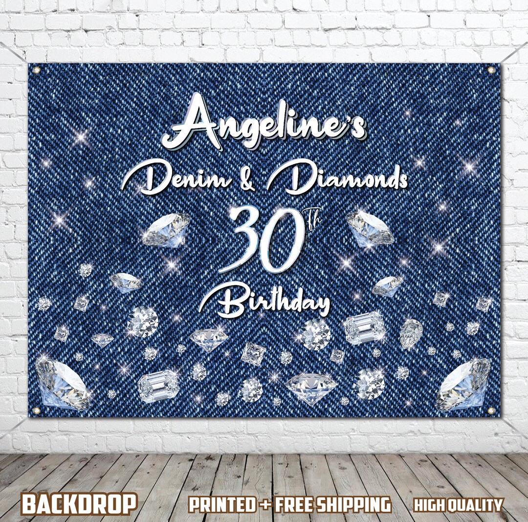 Aperturee Blue Denim Diamonds Round Birthday Party Backdrop