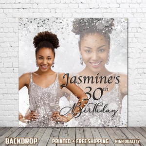 Photo Silver Glitter Birthday Backdrop