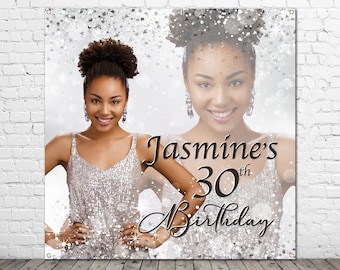 Photo Silver Glitter Birthday Backdrop