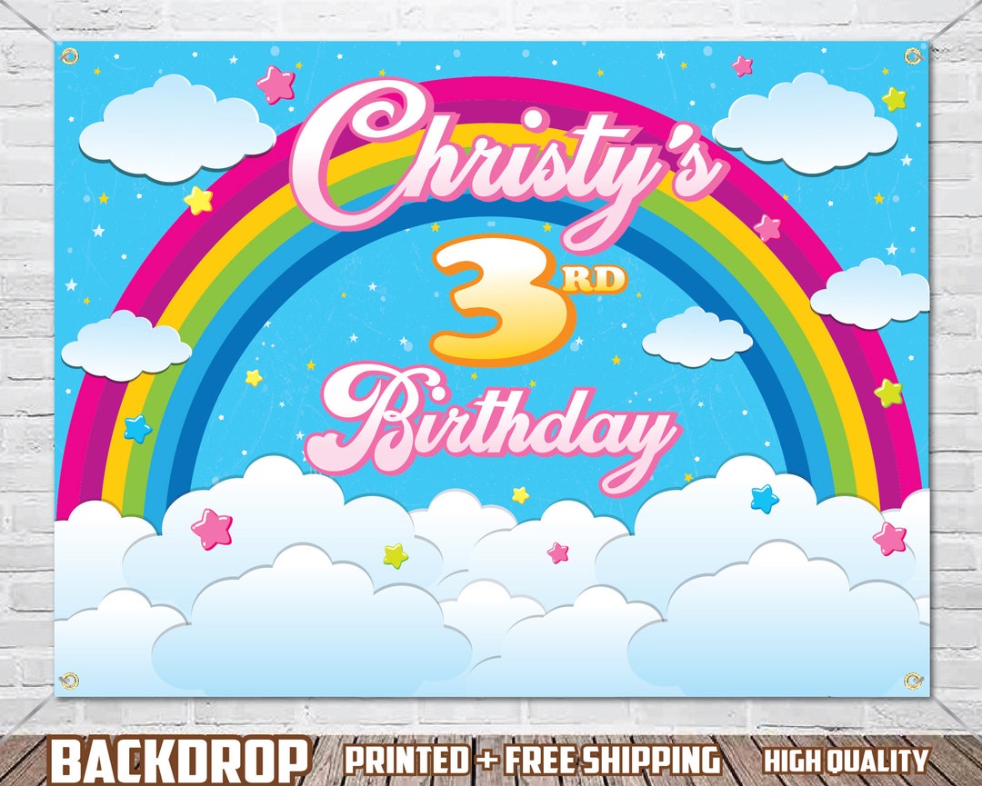 Rainbow Star Happy Birthday Round Backdrop Cover