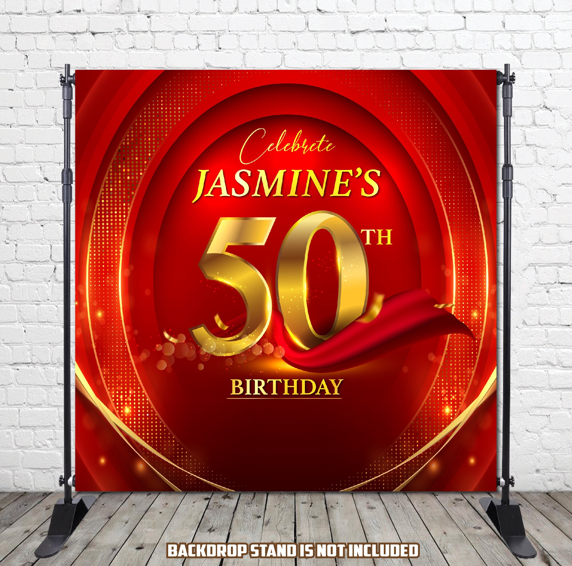 Red Gold 50th Birthday Backdrop - Etsy