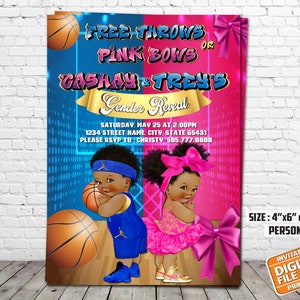 Free Throws or Pink Bows Invitation, Basketball Invitation, Gender Reveal Invitation, Baby Shower Invitation, Digital File