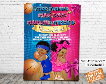 Free Throws or Pink Bows Invitation, Basketball Invitation, Gender Reveal Invitation, Baby Shower Invitation, Digital File