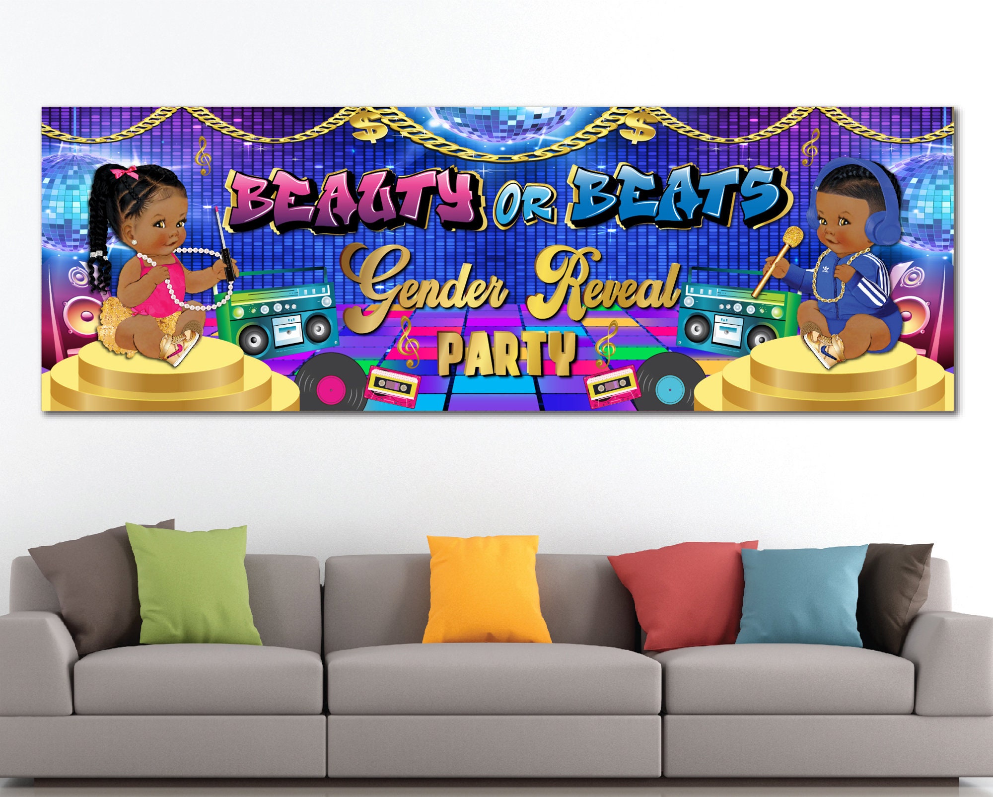 Beauty or Beats Gender Reveal Banner Hip Hop Gender Reveal Etsy