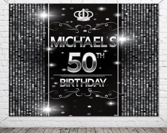 Black Silver Man Birthday Backdrop
