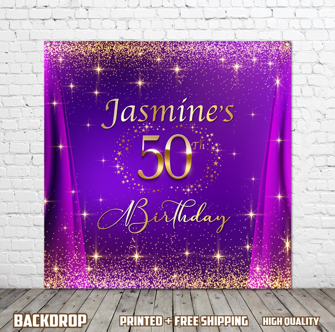 Purple And Gold Abtract Round Birthday Backdrop