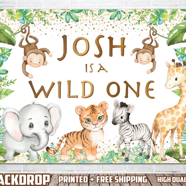 Toile De Fond Anniversaire Jungle Safari - Thème "Wild One" - Rond, Enfant 1er Anniversaire - Polyester - Neuf