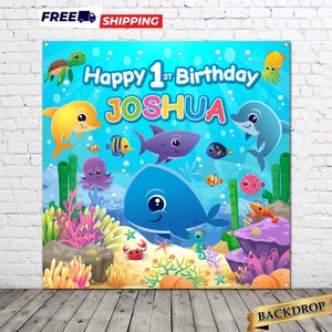 Shark 1st Baby Birthday Backdrop