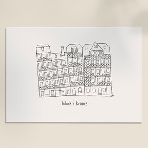Cartel Rennes Casas con paneles de madera Formato A4