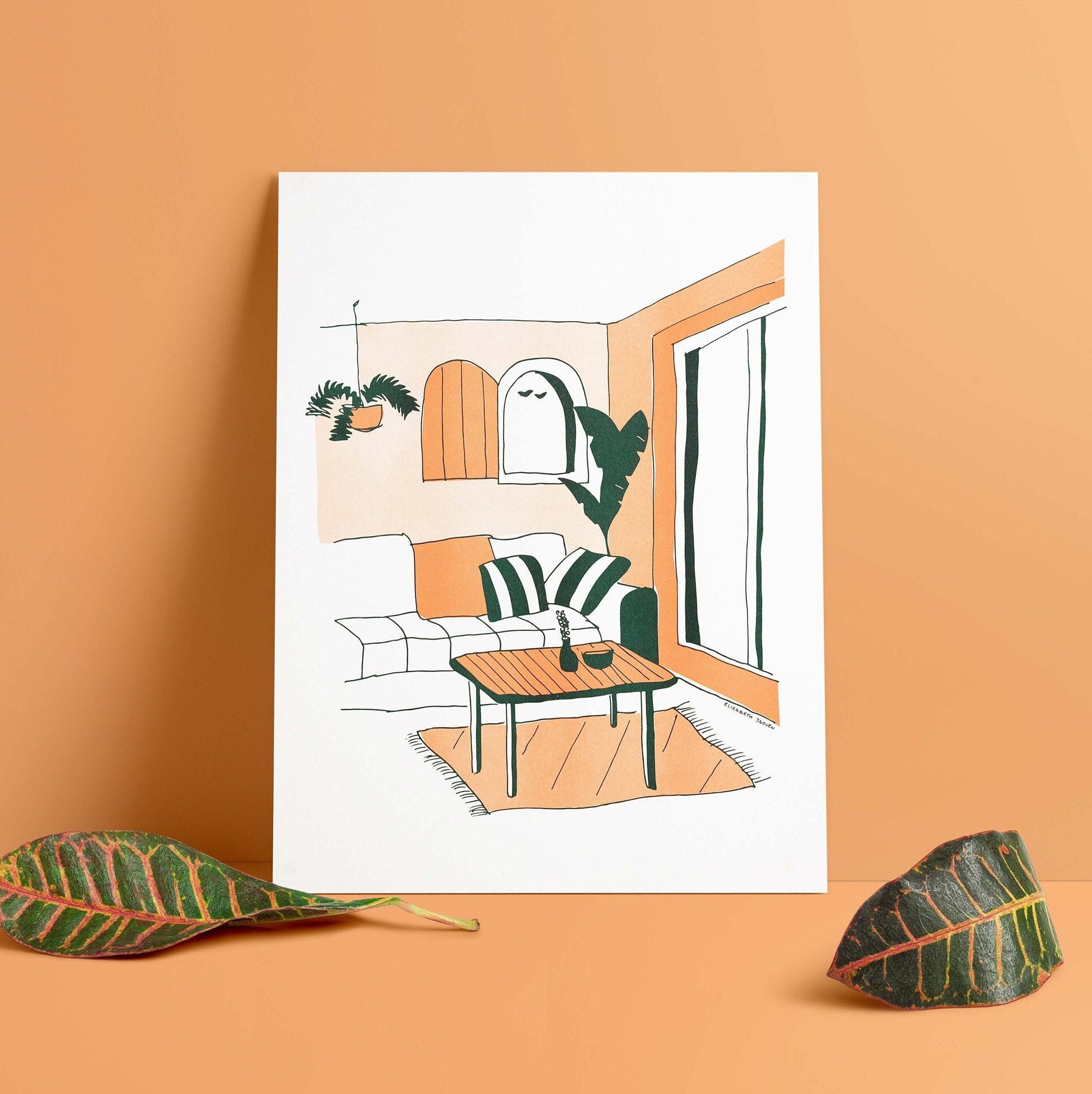 Affiche Risographie Série Limité 30x40 cm Orange et Vert Intérieur Maison