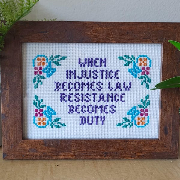 Resistance Cross Stitch Pattern: Injustice Quote (PDF Download)