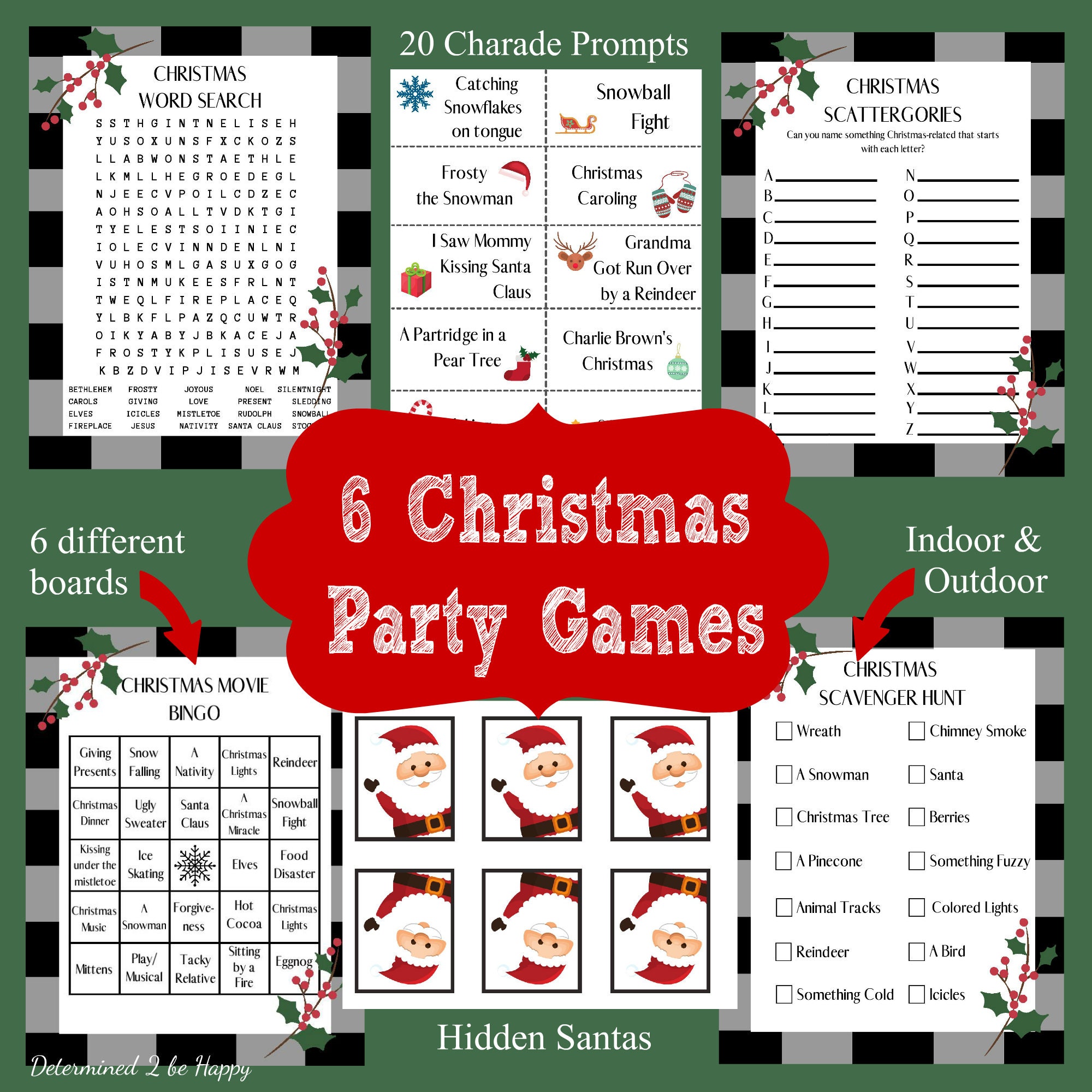6 Christmas Party Games W/ Bonus Snowman Soup Tag Printables for Family