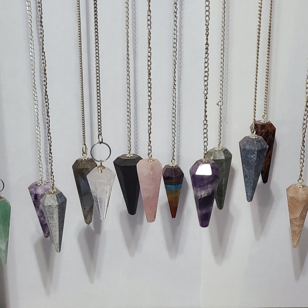 Build Your Own Variety Pack of Faceted Cone Pendulum, Healing, Dowsing, Crystal Pendulum w/ Protective Organza Storage Bag Included.