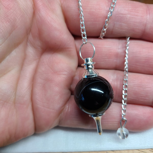 Black Onyx Sephoroton, Ball, Sphere, Crystal Pendulum, Healing Dowsing, w/ Protective Organza Storage Bag