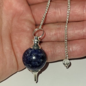 Sodalite Sephoroton Pendulum, Ball Pendulum, Sphere Pendulum, Healing Dowsing, Crystal Pendulum w/ Protective Organza Storage Bag