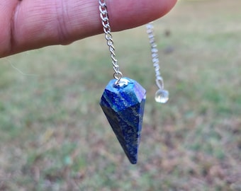 Lapis Lazuli Faceted Cone Pendulum, Healing, Dowsing, Crystal Pendulum w/ Protective Organza Storage Bag Included.