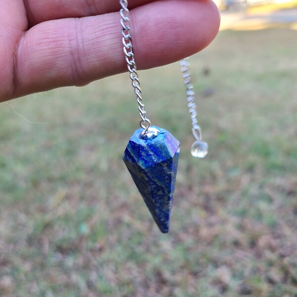 Lapis Lazuli Faceted Cone Pendulum, Healing, Dowsing, Crystal Pendulum w/ Protective Organza Storage Bag Included.