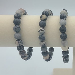 Black Web Jasper (aka Black Vein Jasper, Black Spider Web Jasper) 8mm Bead Bracelet Elastic Gemstone Bracelet, Crystal Accessory 7&quot; length