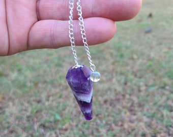 Amethyst Faceted Cone Pendulum, Healing, Dowsing, Crystal Pendulum w/ Protective Organza Storage Bag Included.