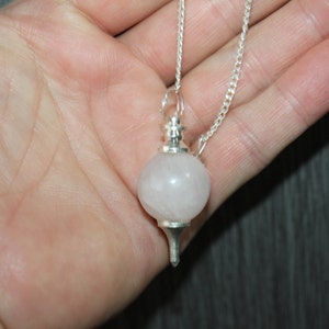Rose Quartz Sephoroton Pendulum, Ball Pendulum, Sphere Pendulum, Healing Dowsing, Crystal Pendulum w/ Protective Organza Storage Bag