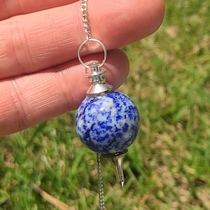 Lapis Lazuli Sephoroton Pendulum, Ball Pendulum, Sphere Pendulum, Healing Dowsing, Crystal Pendulum w/ Protective Organza Storage Bag