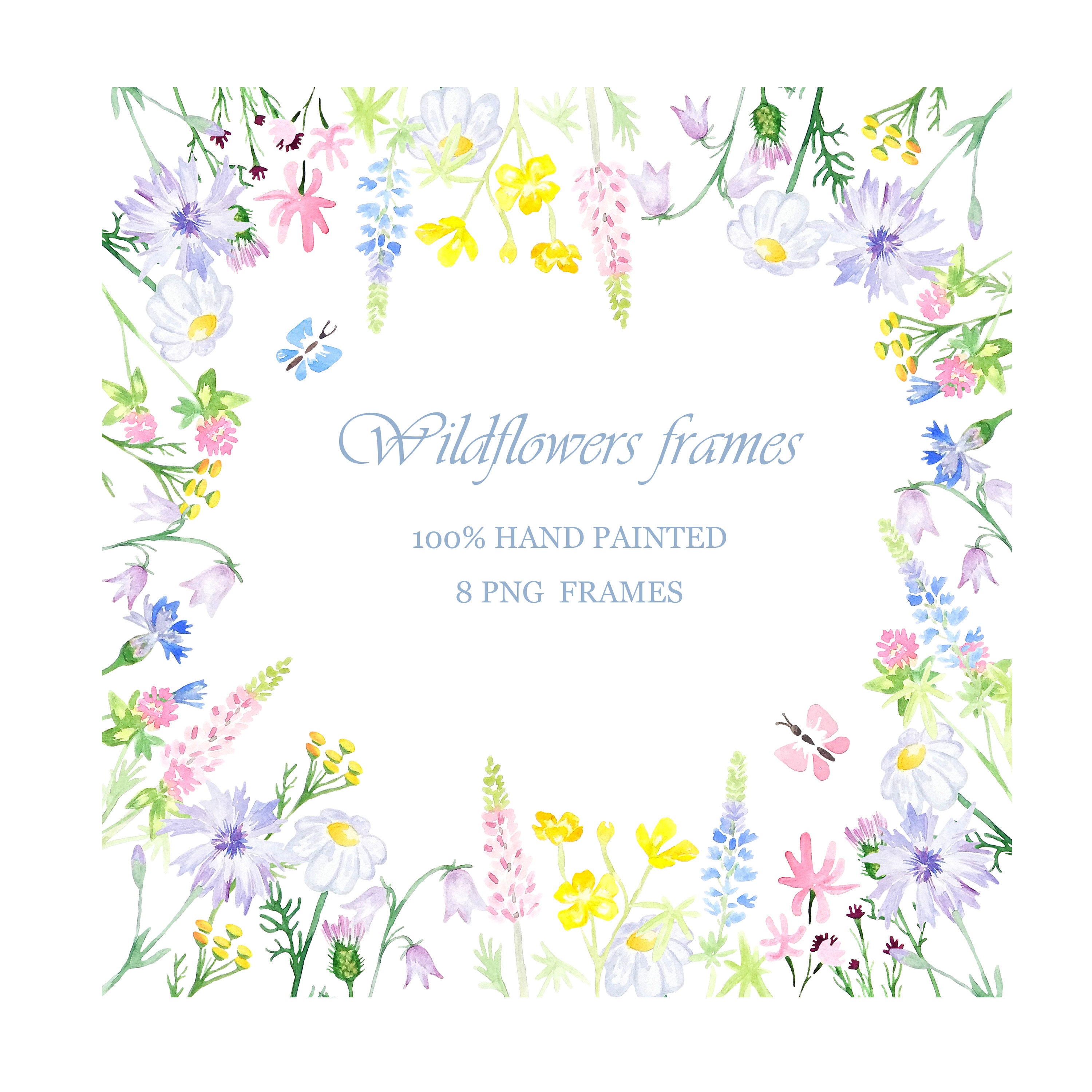 Watercolor wildflowers framework. Round square rectangular Etsy