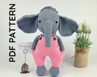 Crochet Elephant Pattern, Crochet Animal, Amigurumi Elephant Pattern, Forest Animals, Nursery Decor