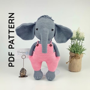 Crochet Elephant Pattern, Crochet Animal, Amigurumi Elephant Pattern, Forest Animals, Nursery Decor