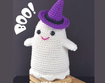 Crochet Halloween Ghost Amigurumi Pattern, No Sew (PDF Pattern)