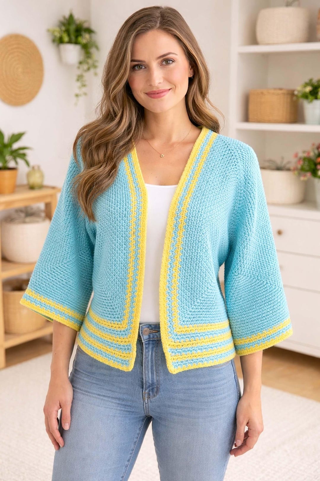 Crochet Hexagon Cardigan Pattern: Moss Stitch Women's Cardi (PDF