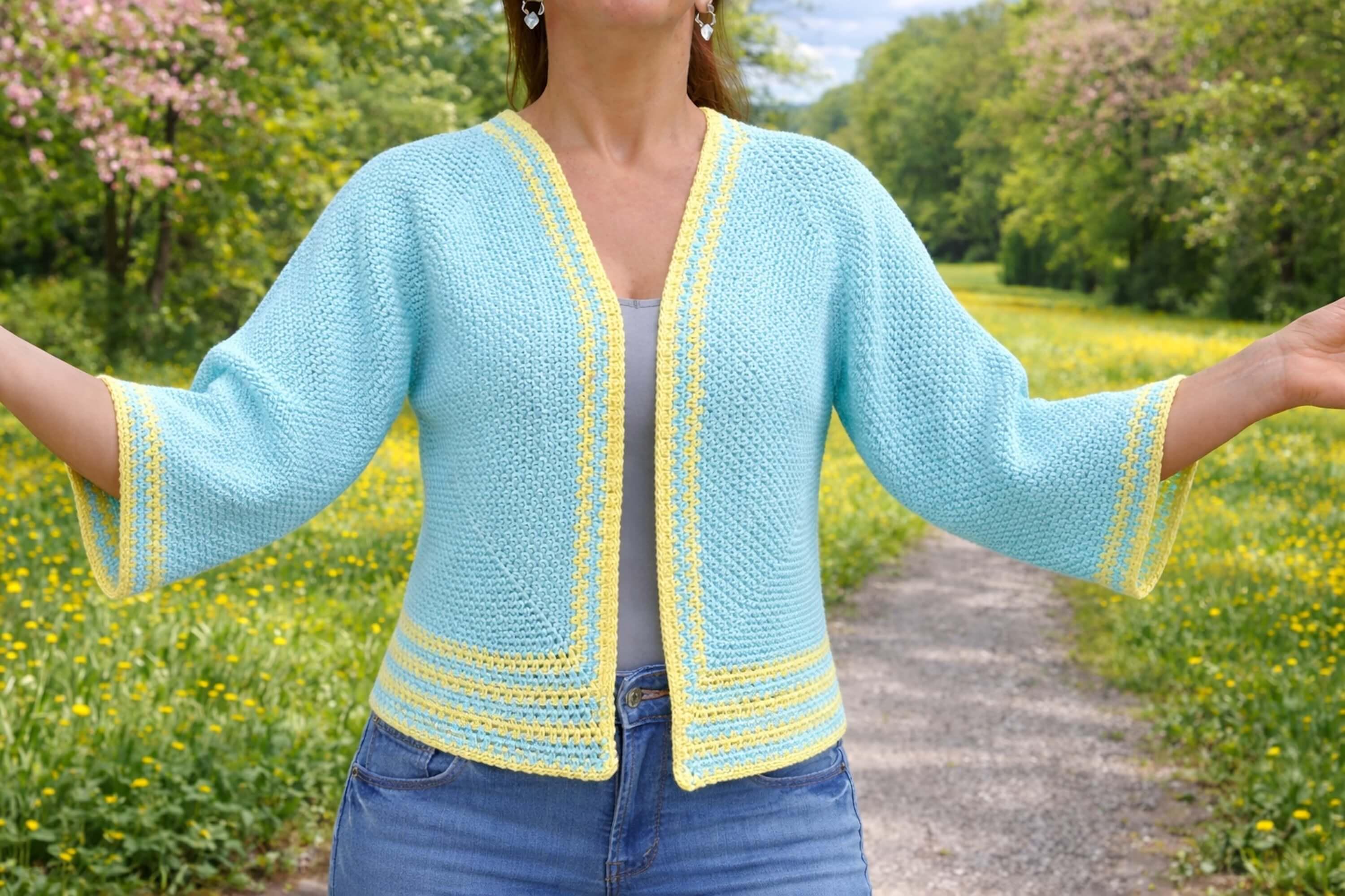 Crochet Hexagon Cardigan Pattern: Moss Stitch Women's Cardi (PDF