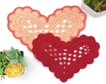 Crochet Heart Coaster Pattern, Crochet Doily, Valentine's Day, Wedding Gift, Crochet Washcloth