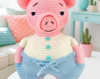 Gehaakt amigurumi-patroon varken: decoratie boerderijdieren (pdf-download)