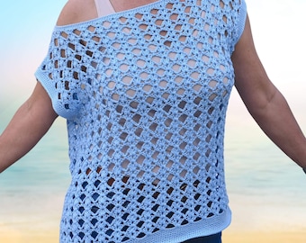 Lacy Summer Top Crochet PDF, Size Inclusive Crochet Top SX to 5XL, Crochet Tee Pattern, Crochet Summer Cover-up Pattern