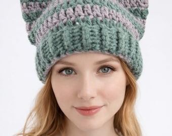 Cat Ear Beanie or Square Hat Crochet Pattern (PDF download)