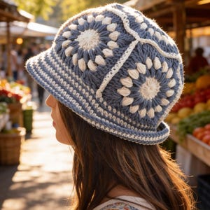 Men's and Women's Sunburst Granny Square Bucket Hat, Crochet Pattern (PDF)