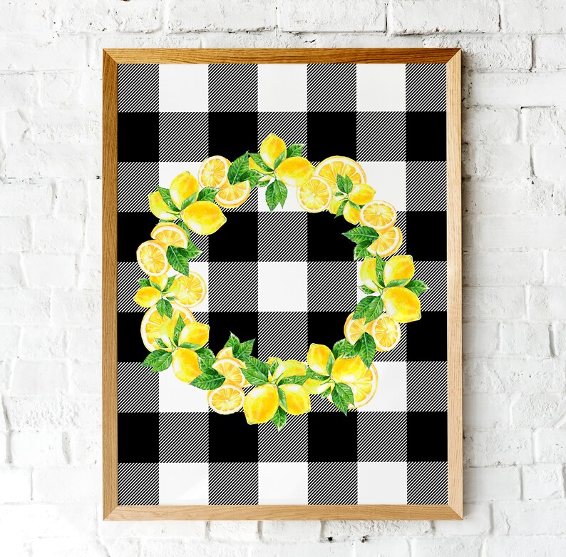 Lemon on Buffalo Check Print Black White Buffalo Plaid Lemon Etsy