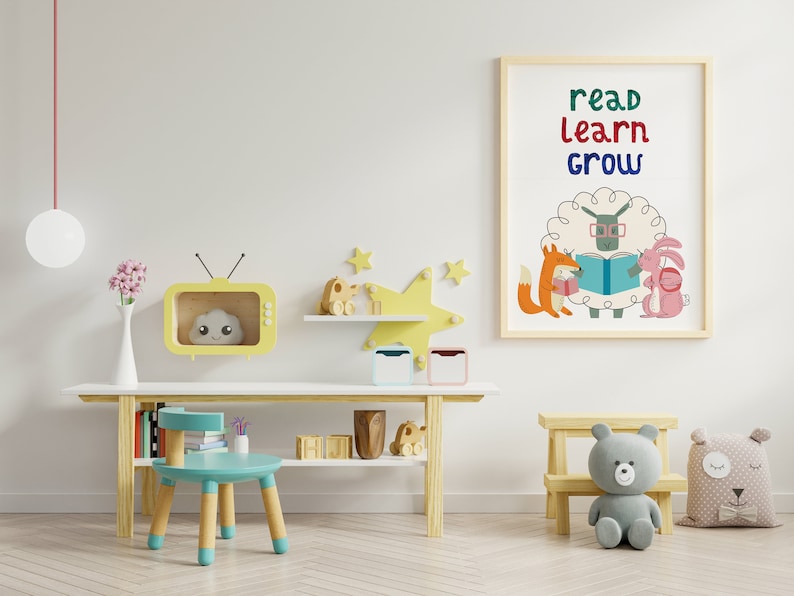 Read learn grow poster book nook wall art reading nook Etsy